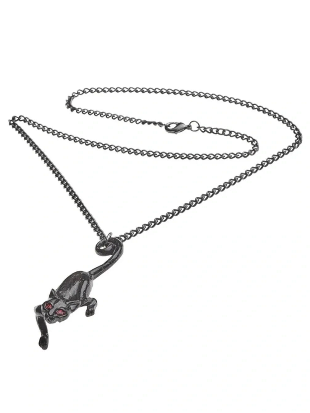 Fairy Cat Sith Black Cat Necklace Red Crystal Eyes Alchemy Gothic kitty pendant
